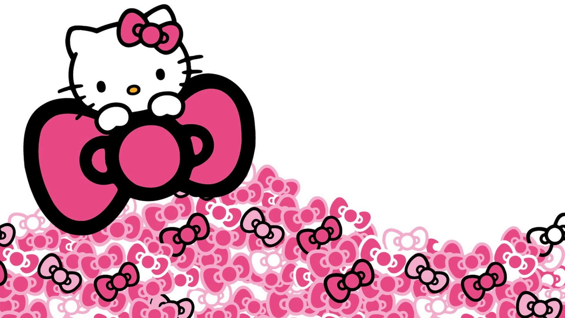 Hello Kitty сидит на фоне из бантов Обои