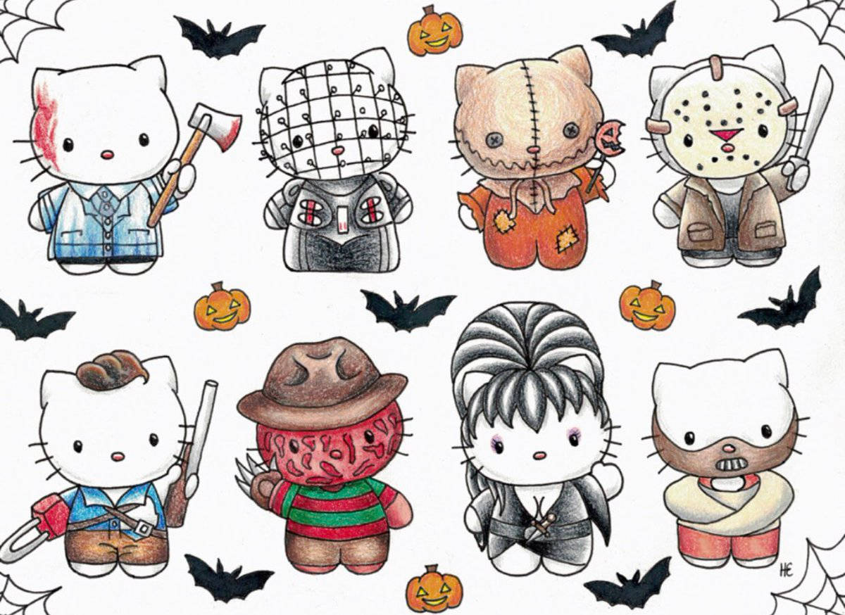 Хэллоуинский скетч-арт Hello Kitty Обои