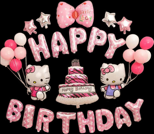 Hello Kitty День Рождения Воздушные Шары и Торт Обои