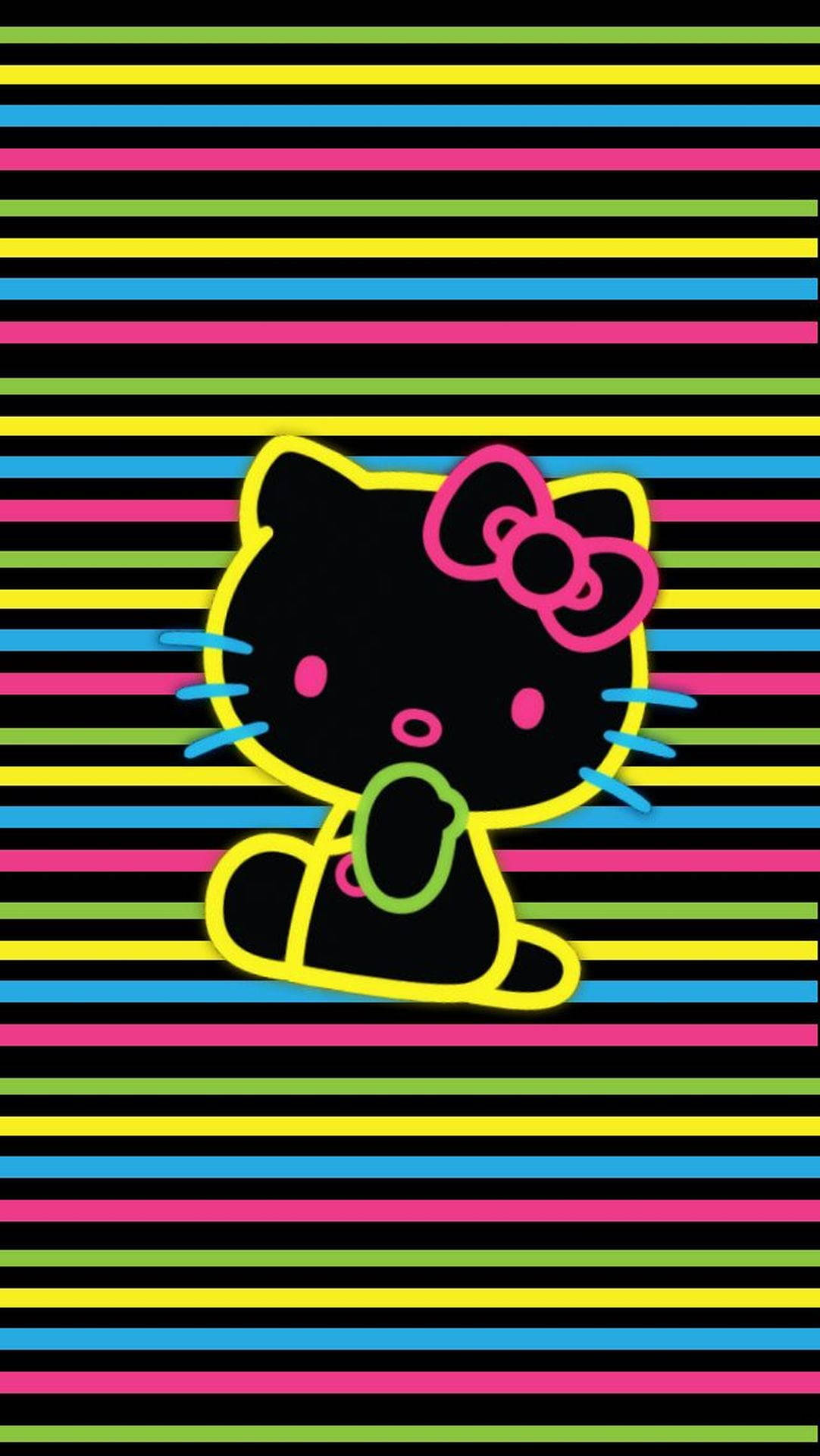 Цветные полоски на черном Hello Kitty Обои