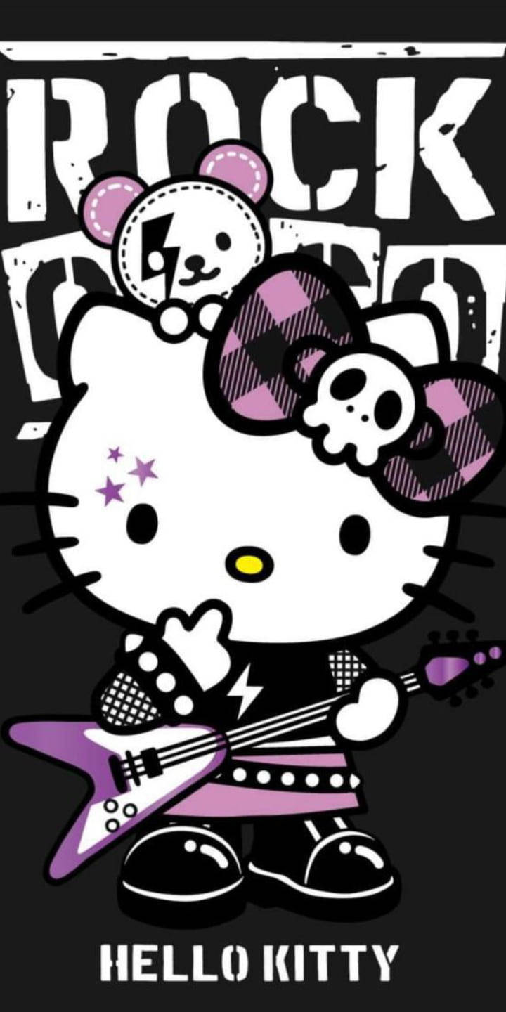 Фиолетовая и черная Hello Kitty-рок-звезда Обои