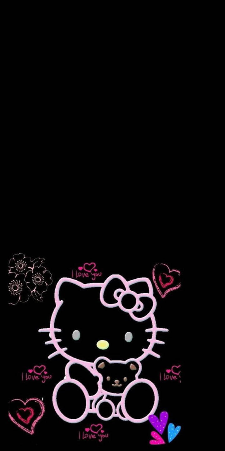 Я люблю тебя черная Hello Kitty Обои