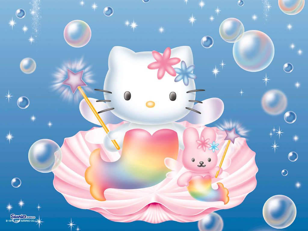 Мультяшная Сирена-Кролик и Hello Kitty PFP Обои