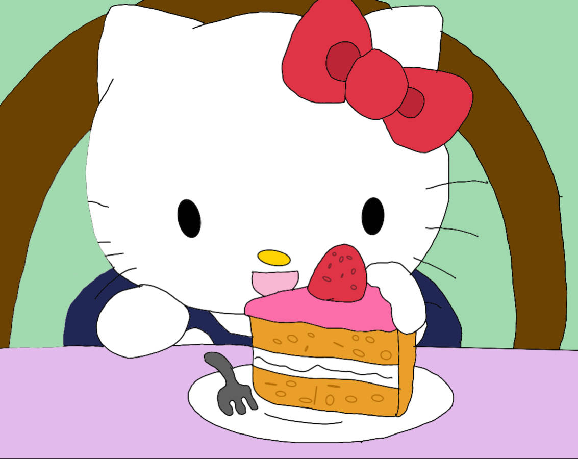 Hello Kitty PFP с кусочком торта рисунок Обои
