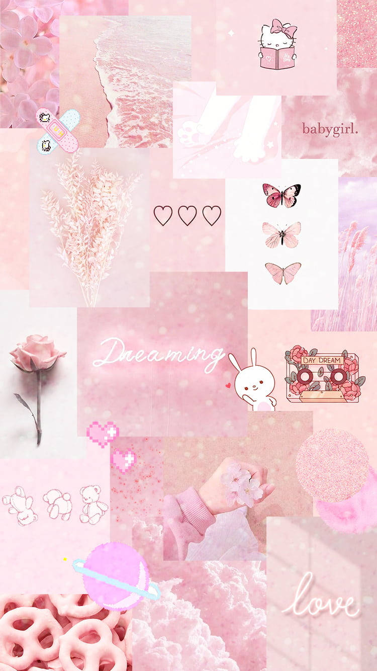 Эстетичный розовый фон для телефона с Hello Kitty Обои