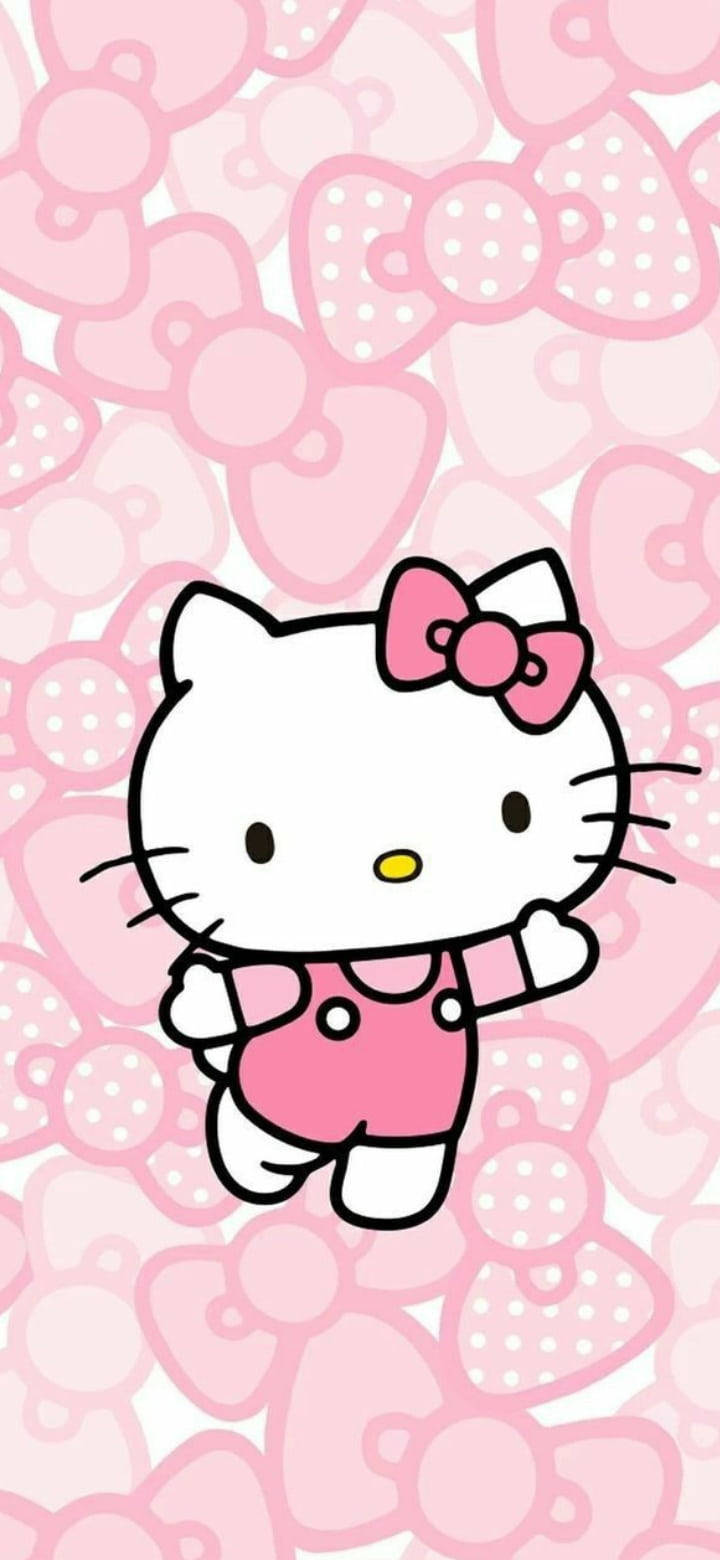 Розовая Hello Kitty с разными бантиками Обои