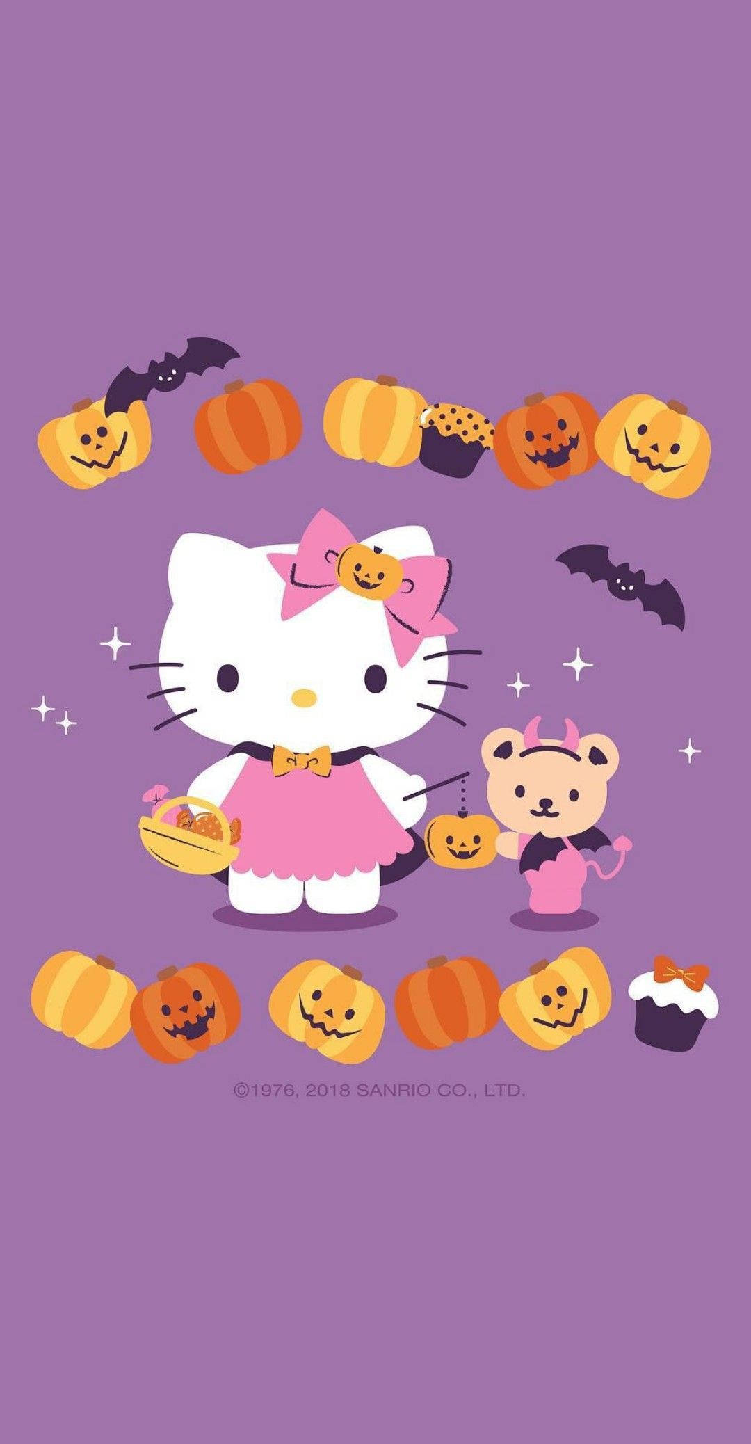 Hello Kitty Хэллоуин фиолетовая графика Обои