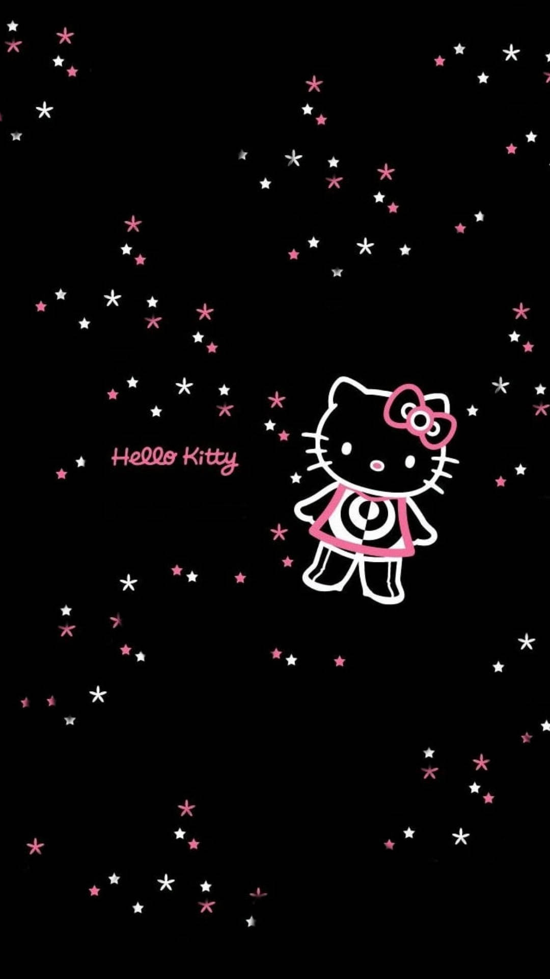 Черная Hello Kitty со звездами Обои