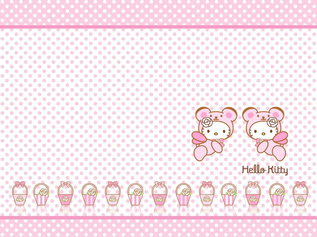 Два милых розовых лукошка Hello Kitty Обои