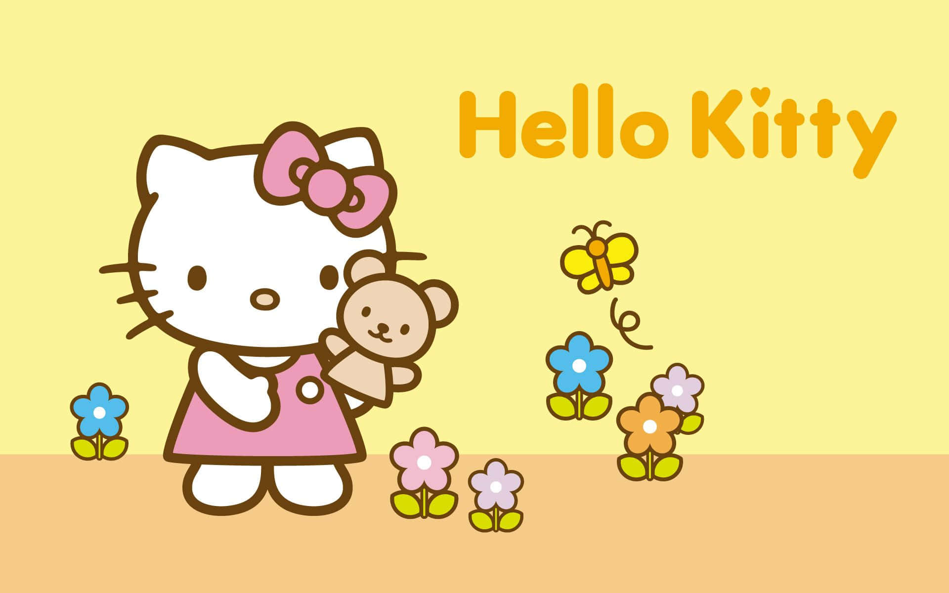 Hello Kitty на жёлтом эстетичном фоне Обои