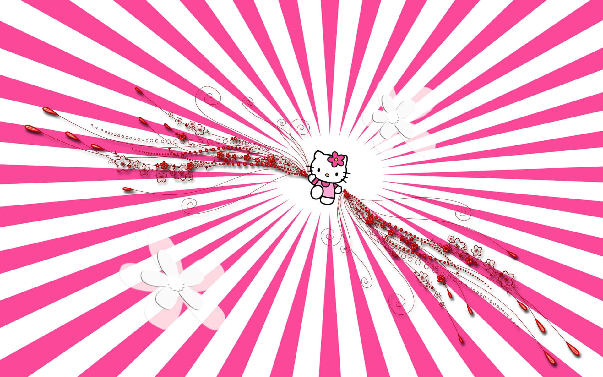 Hello Kitty на розово-белых скоростных полосах фон Обои