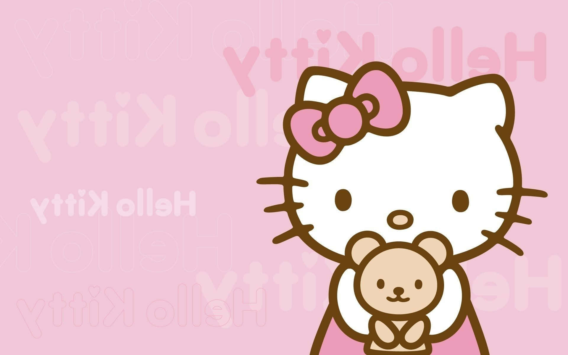 Hello Kitty на фоне перевёрнутого имени Обои