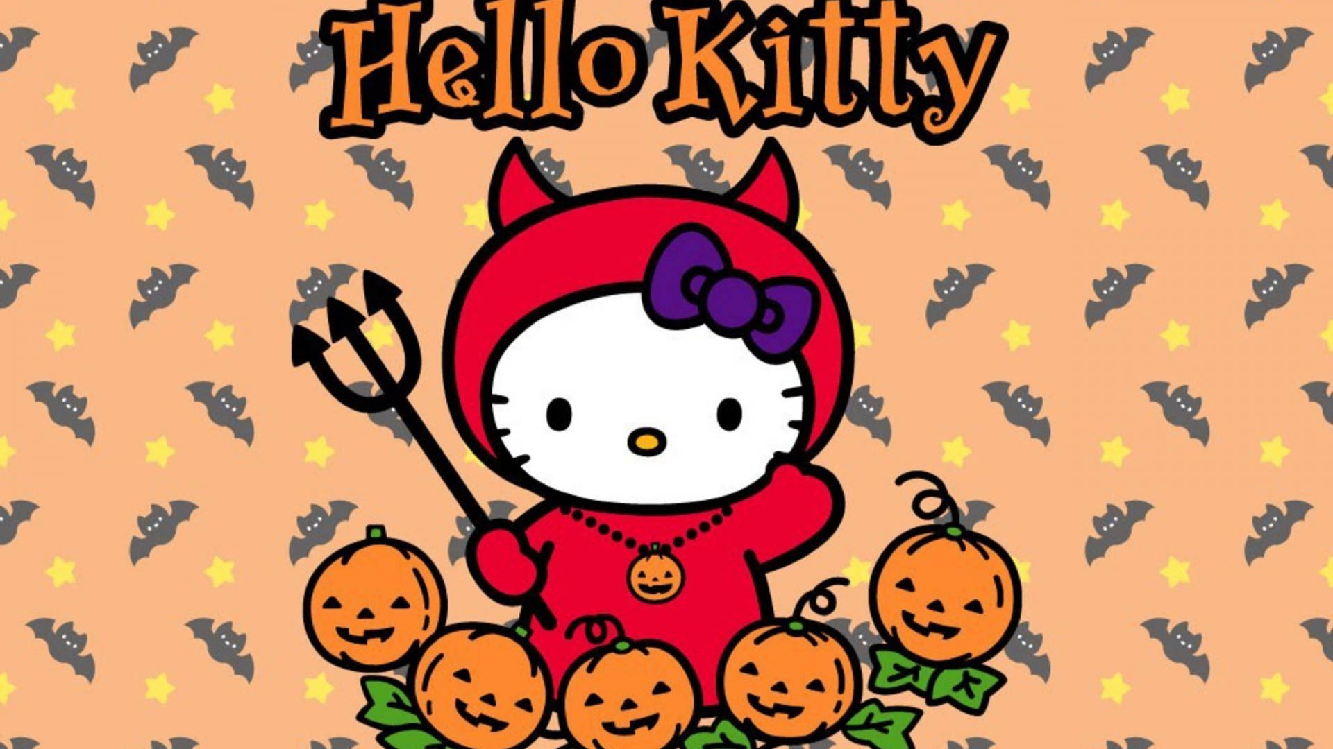 Hello Kitty Хэллоуин Красный Дьявол Обои