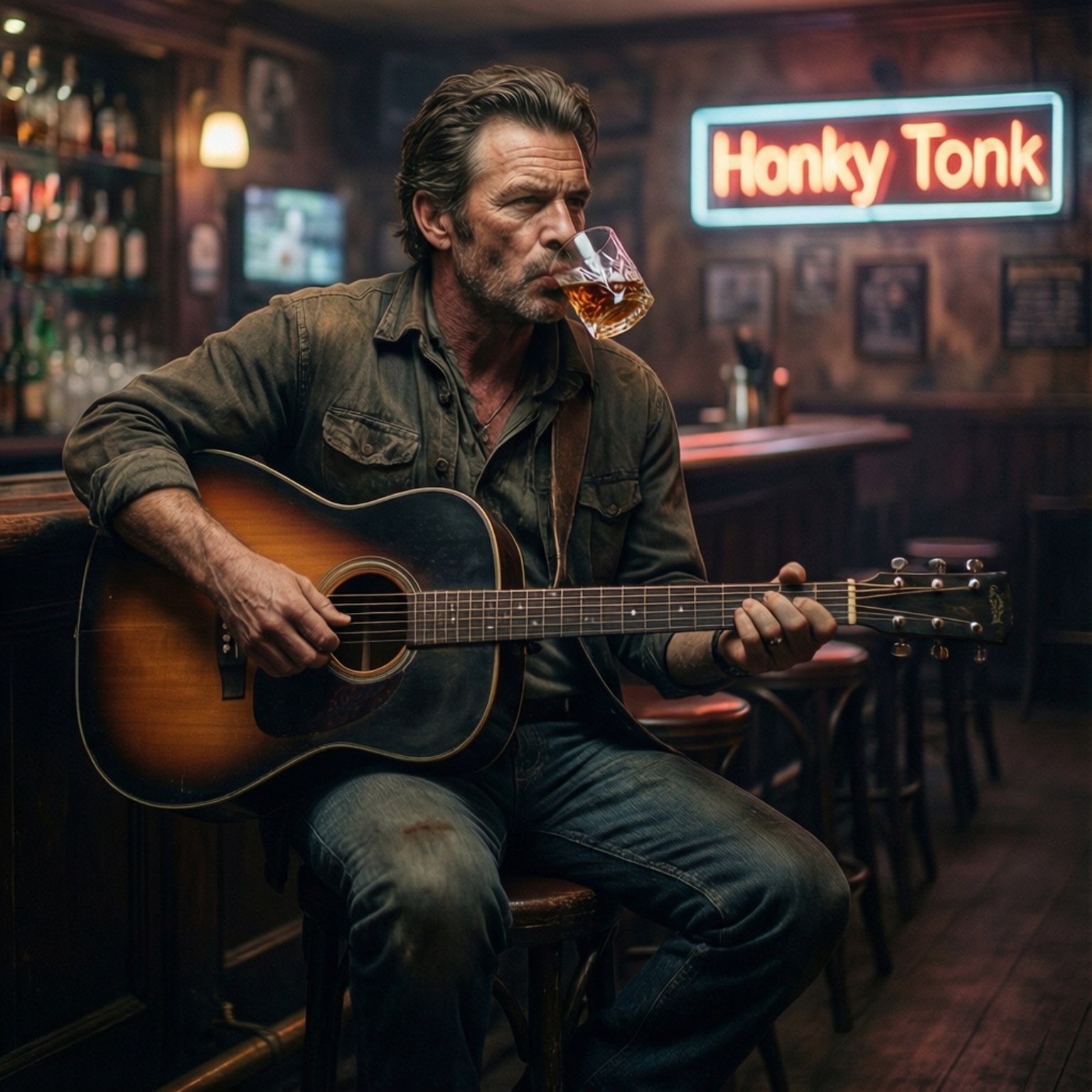 Сцена в баре Honky Tonk Обои