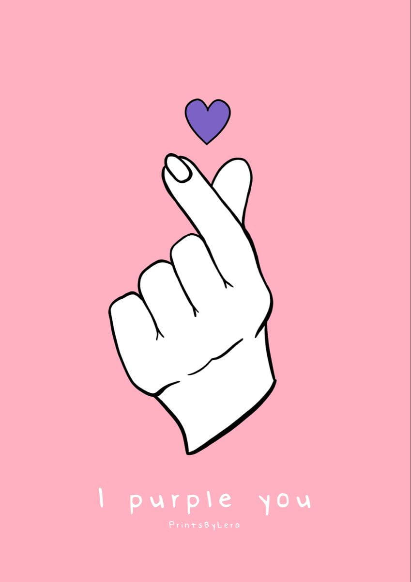 Фон с жестом «сердце из пальцев» и надписью «I purple you» Обои