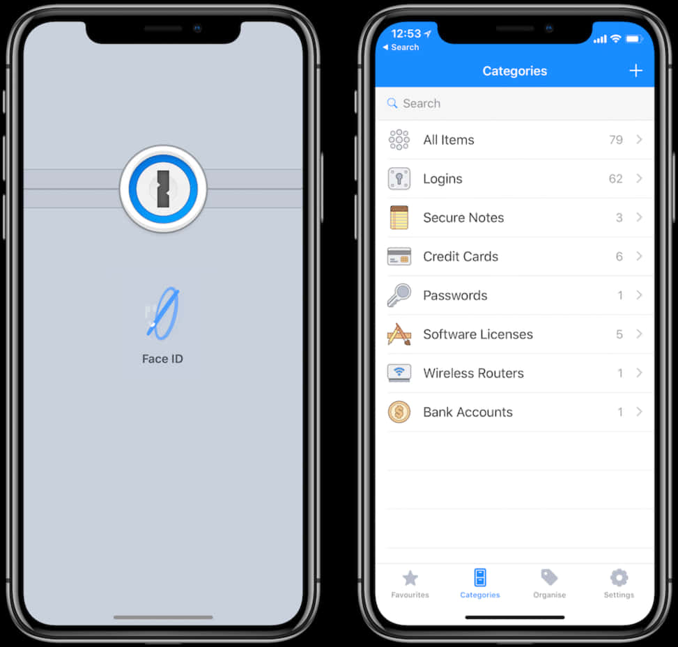 Экран приложения iPhone 12 Face ID и менеджер паролей Обои