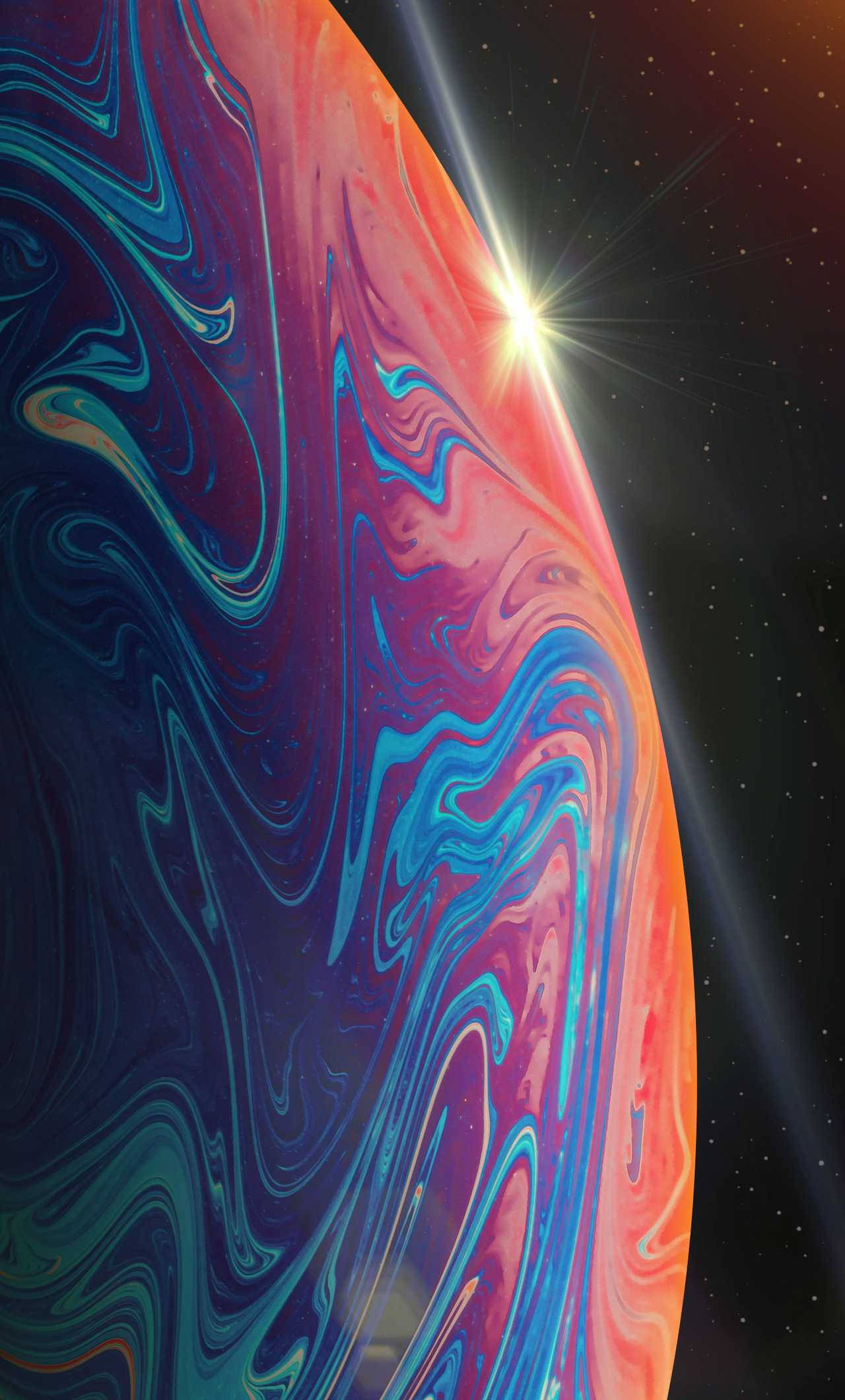 Эффектный iPhone 13 Pro с фиолетово-оранжевой планетарной темой Обои