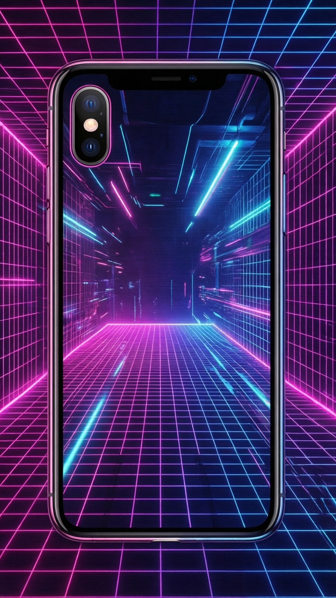 Неоновая сетка iPhone X Обои