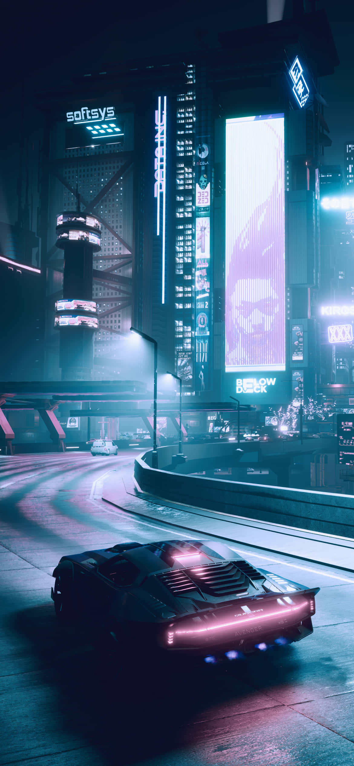 Фон для iPhone X Cyberpunk 2077 с едущей машиной Обои