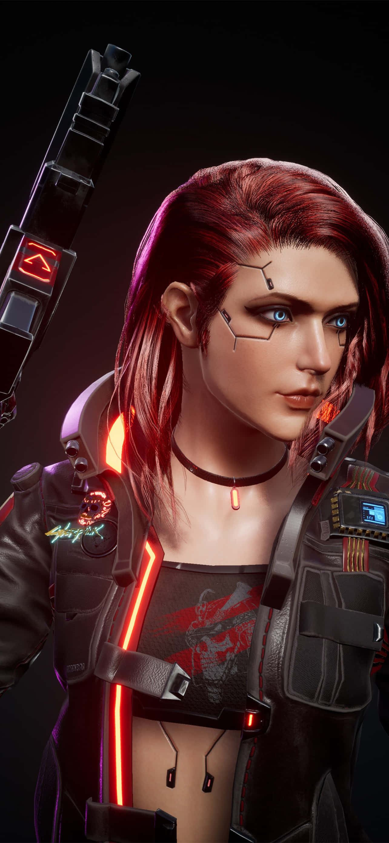 Фон Cyberpunk 2077 для iPhone X с пользовательским персонажем с рыжими волосами Обои