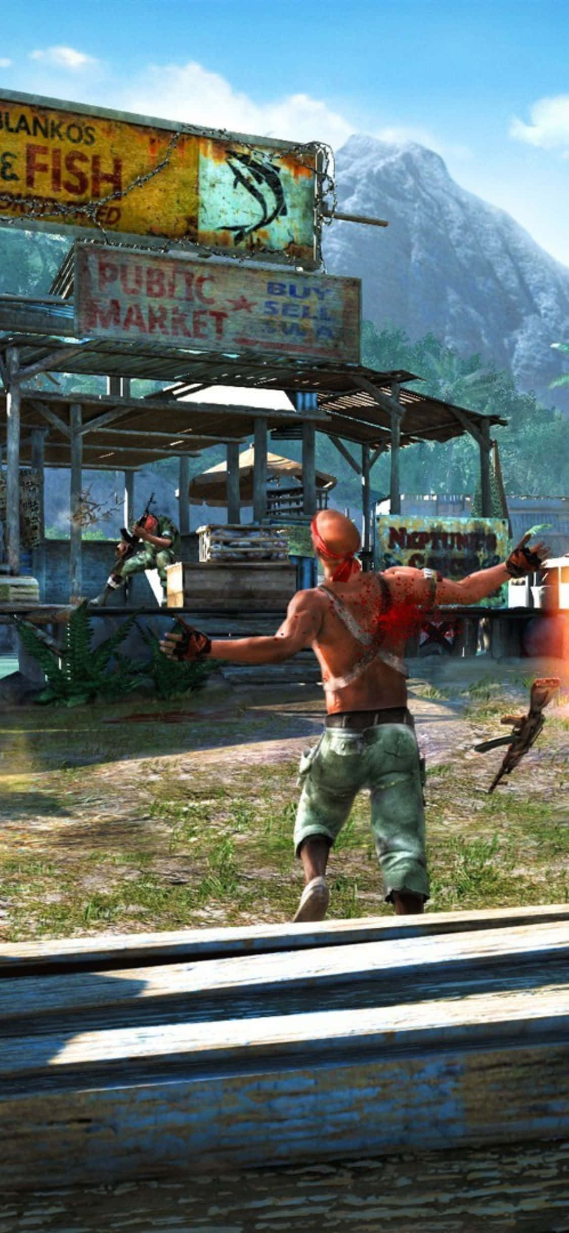 iPhone X Far Cry 3 Фон с подстреленным мужчиной Обои