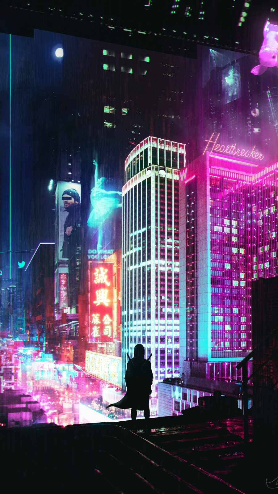 Неоновые огни города киберпанк iPhone X Обои