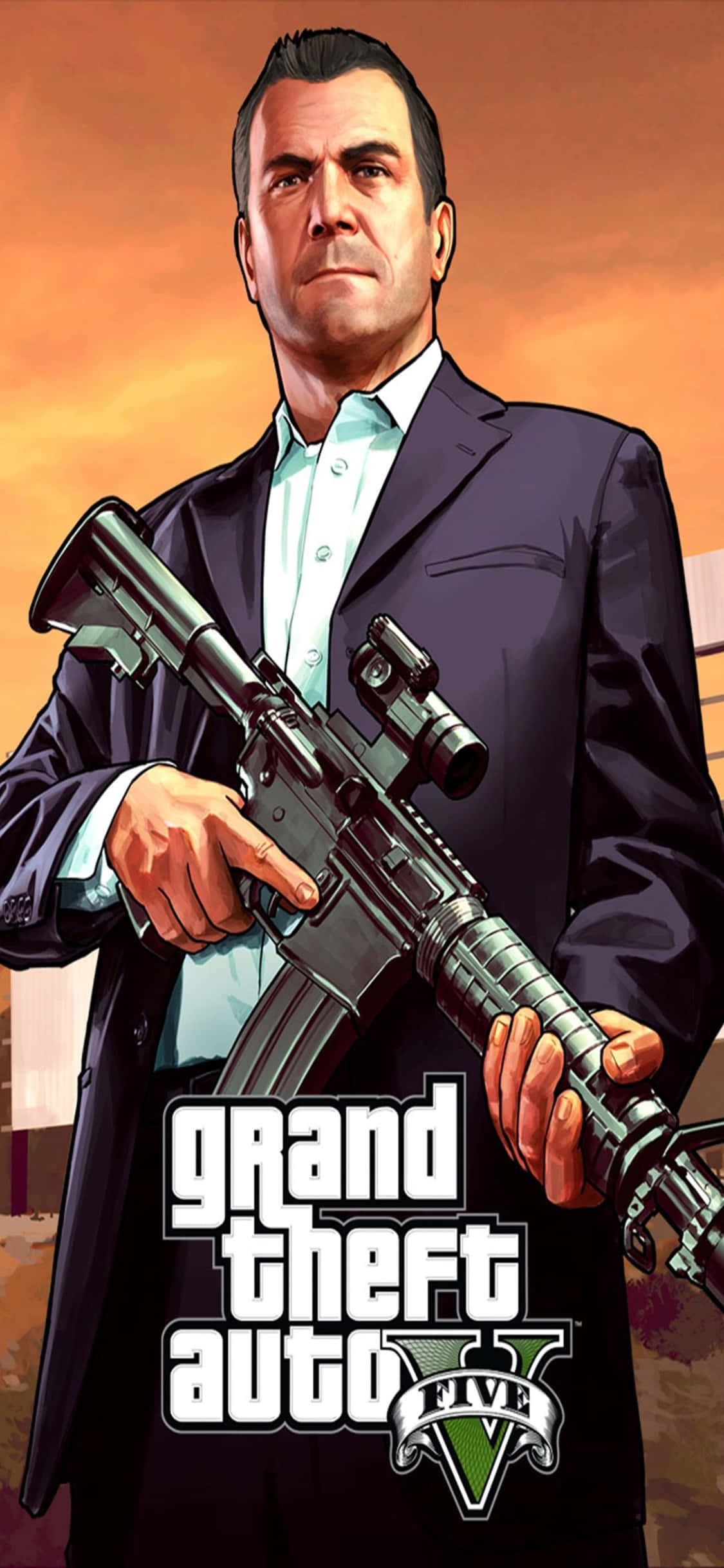 iPhone X Grand Theft Auto V фон с пистолетом и Майклом Обои