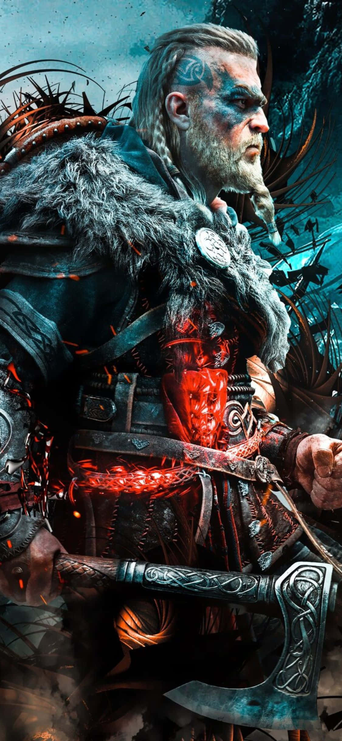 iPhone Xs Assassin's Creed Valhalla Эйвор с красной аурой Обои