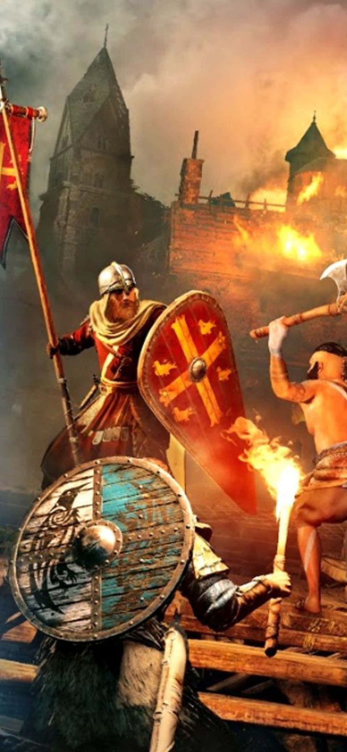 iPhone Xs Assassin's Creed Valhalla Сражение рыцарей Обои