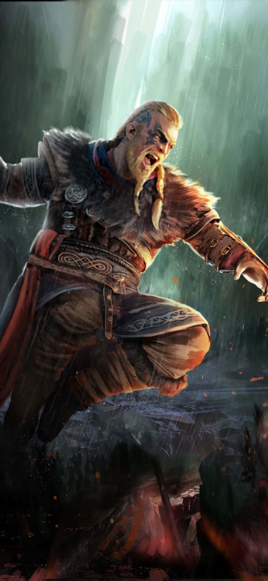 iPhone Xs Assassin's Creed Valhalla Эйвор атака в прыжке фон Обои