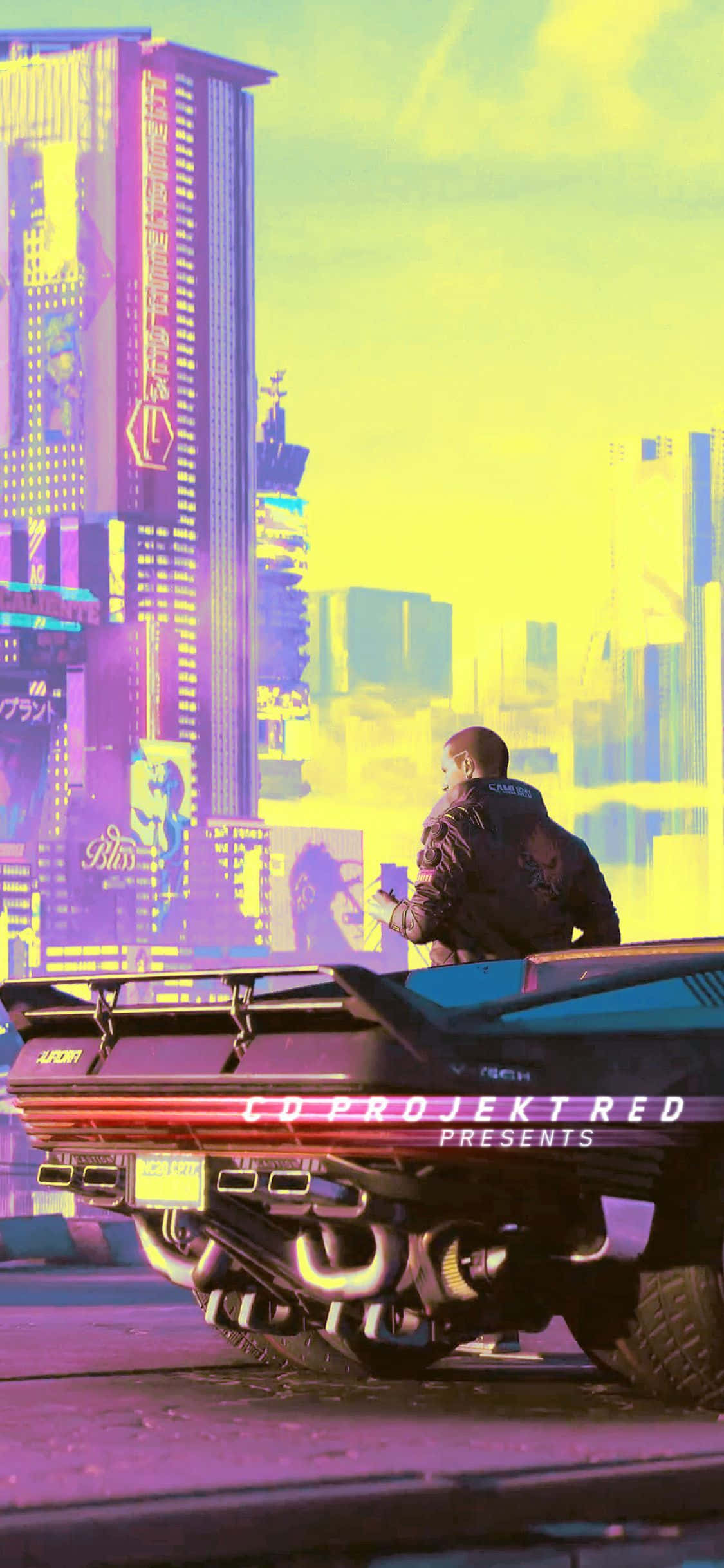 iPhone XS Cyberpunk 2077 Яркий городской фон Обои