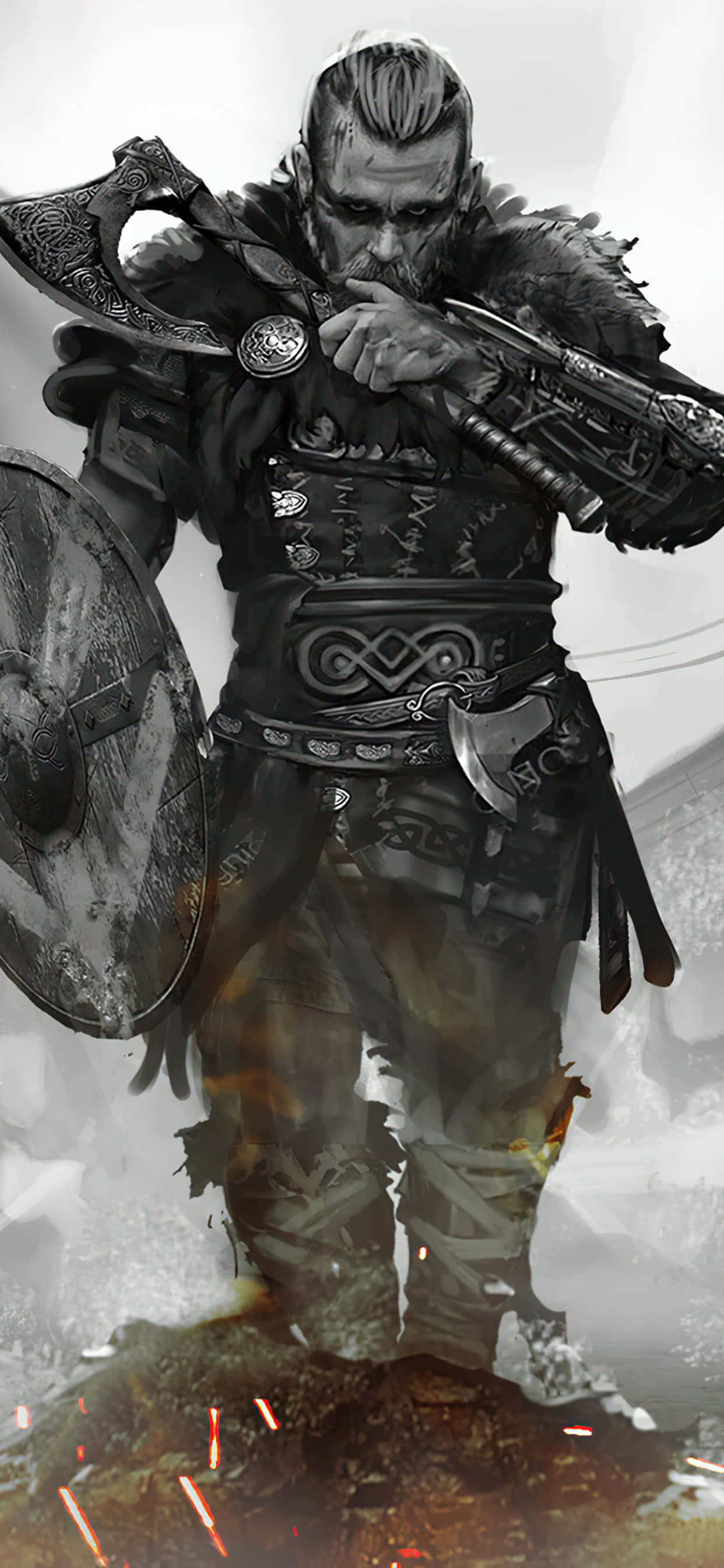 Эйвор с топором и щитом iPhone Xs Max Assassin's Creed Valhalla Background Обои