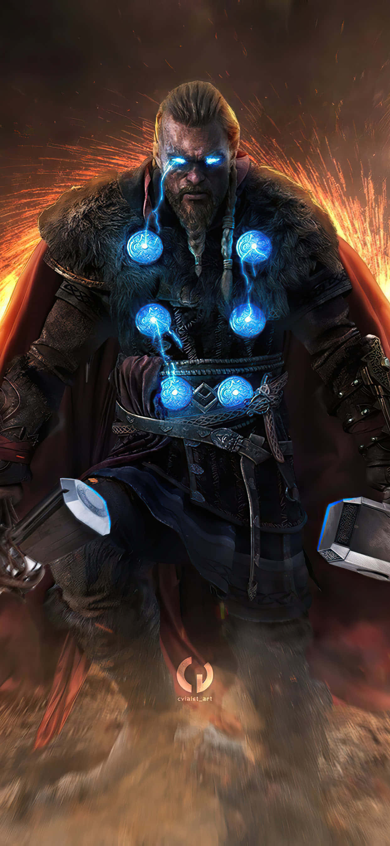 Эйвор Бог Молнии фон iPhone XS Max Assassin's Creed Valhalla Обои