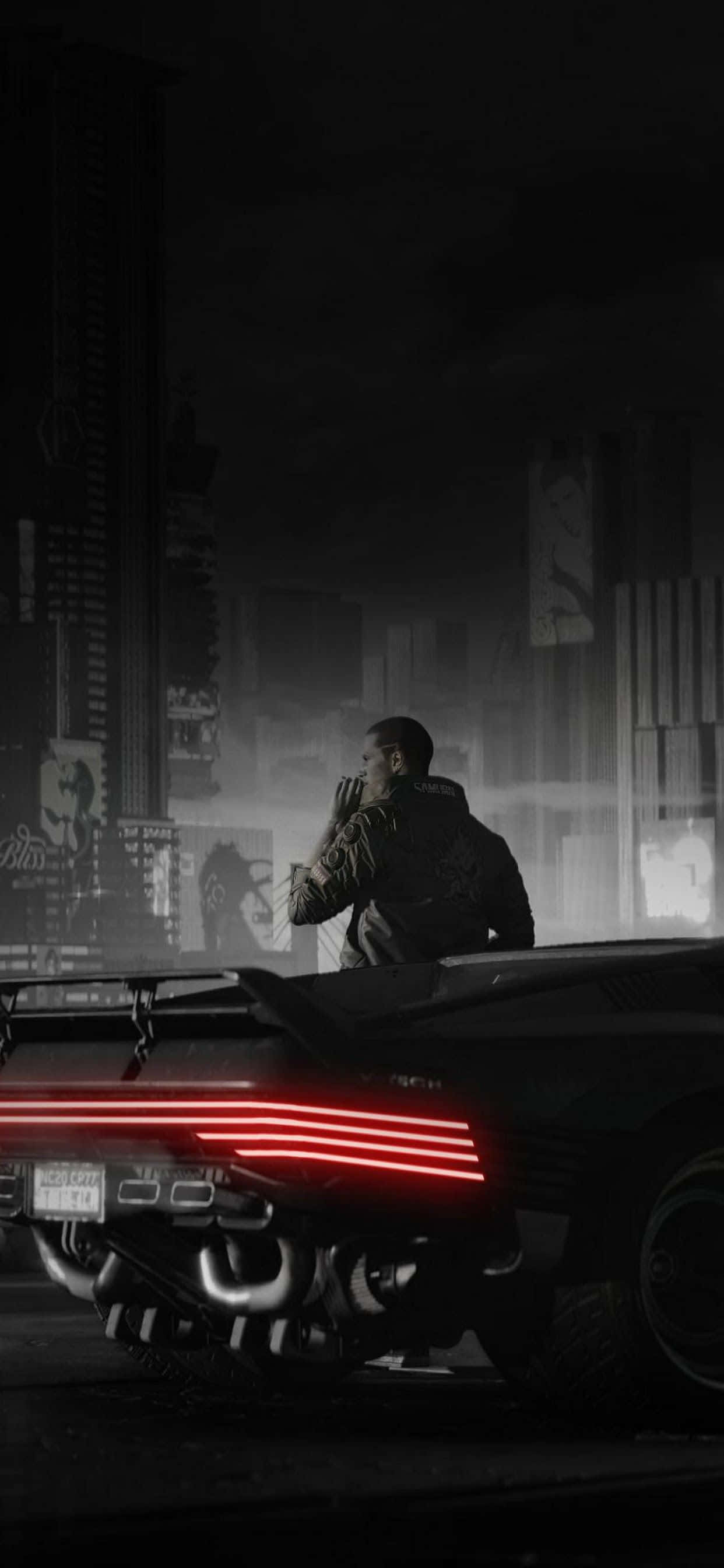iPhone XS Max Cyberpunk 2077 тёмный фон Обои