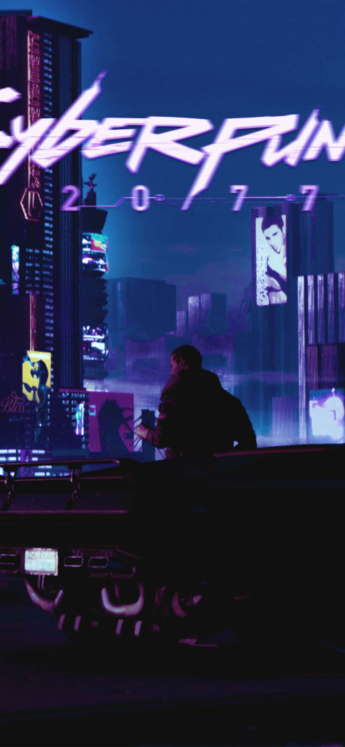 iPhone XS Max Cyberpunk 2077 фон тёмного города Обои