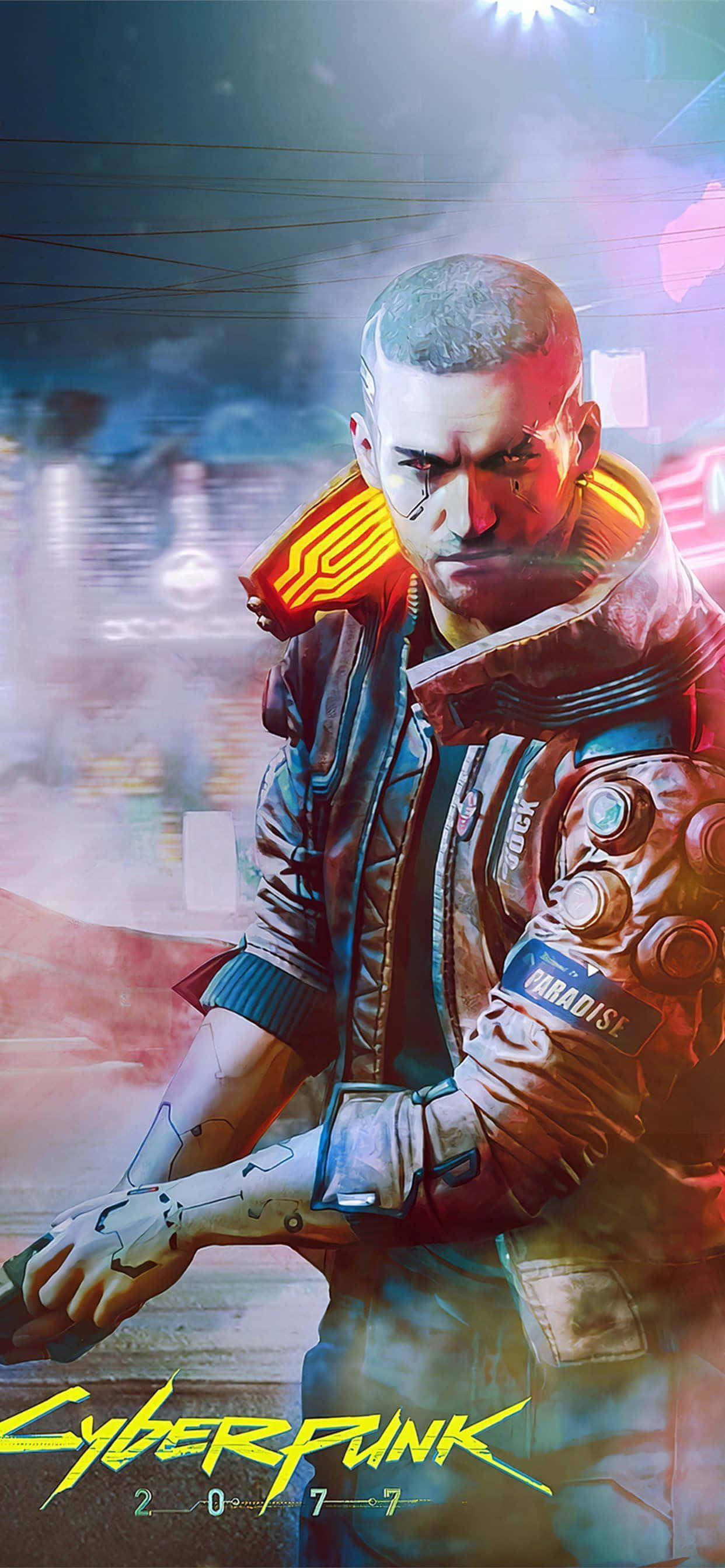 iPhone XS Max Cyberpunk 2077 фон с персонажем Винсентом Обои