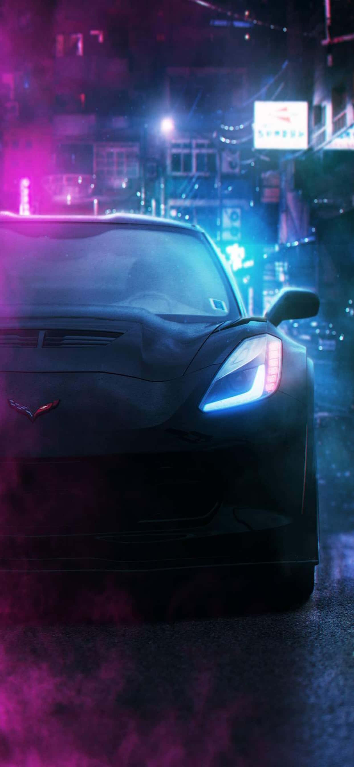 iPhone Xs Max Ferrari Background Черный Ferrari с фиолетовым дымом Обои