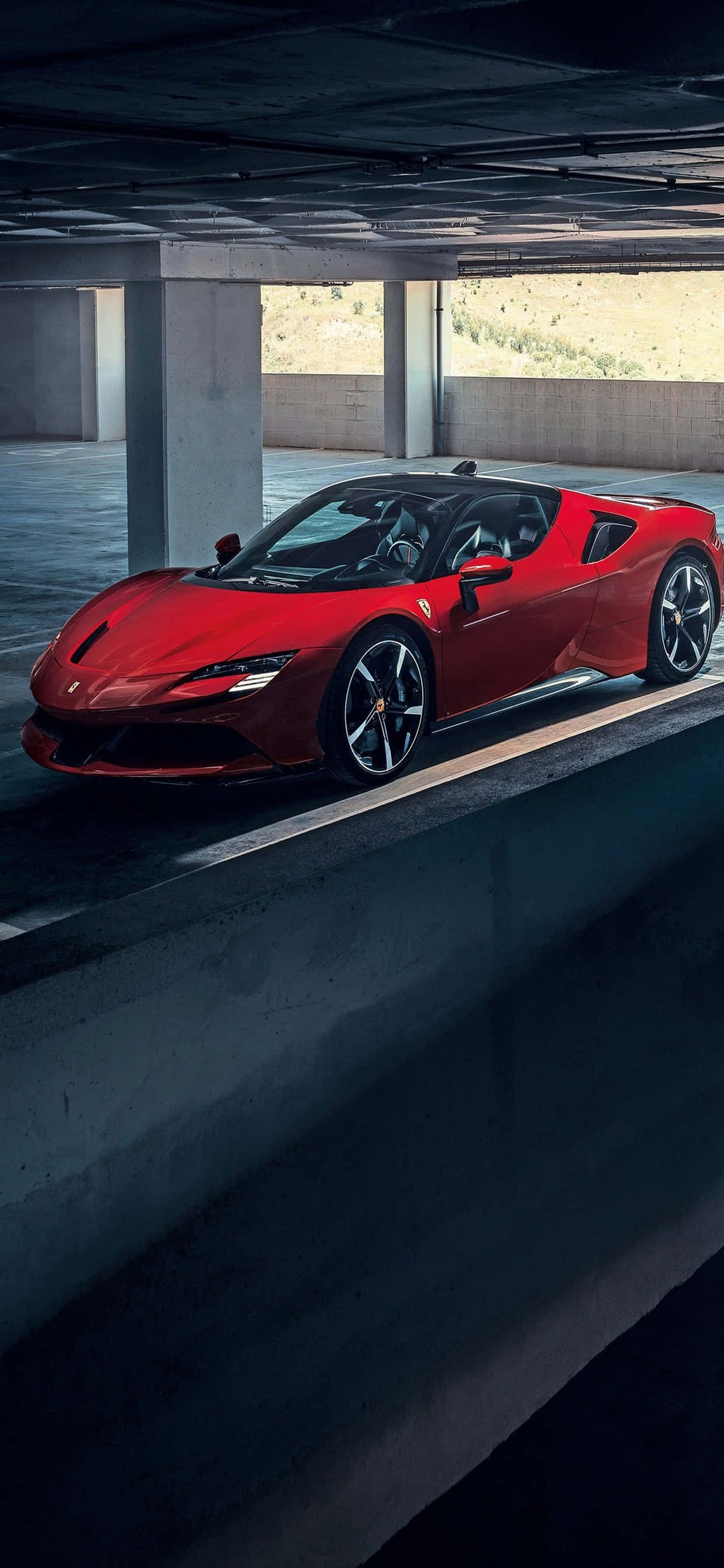 iPhone Xs Max Ferrari Обои Красный Ferrari SF90 Stradale На Парковке Обои