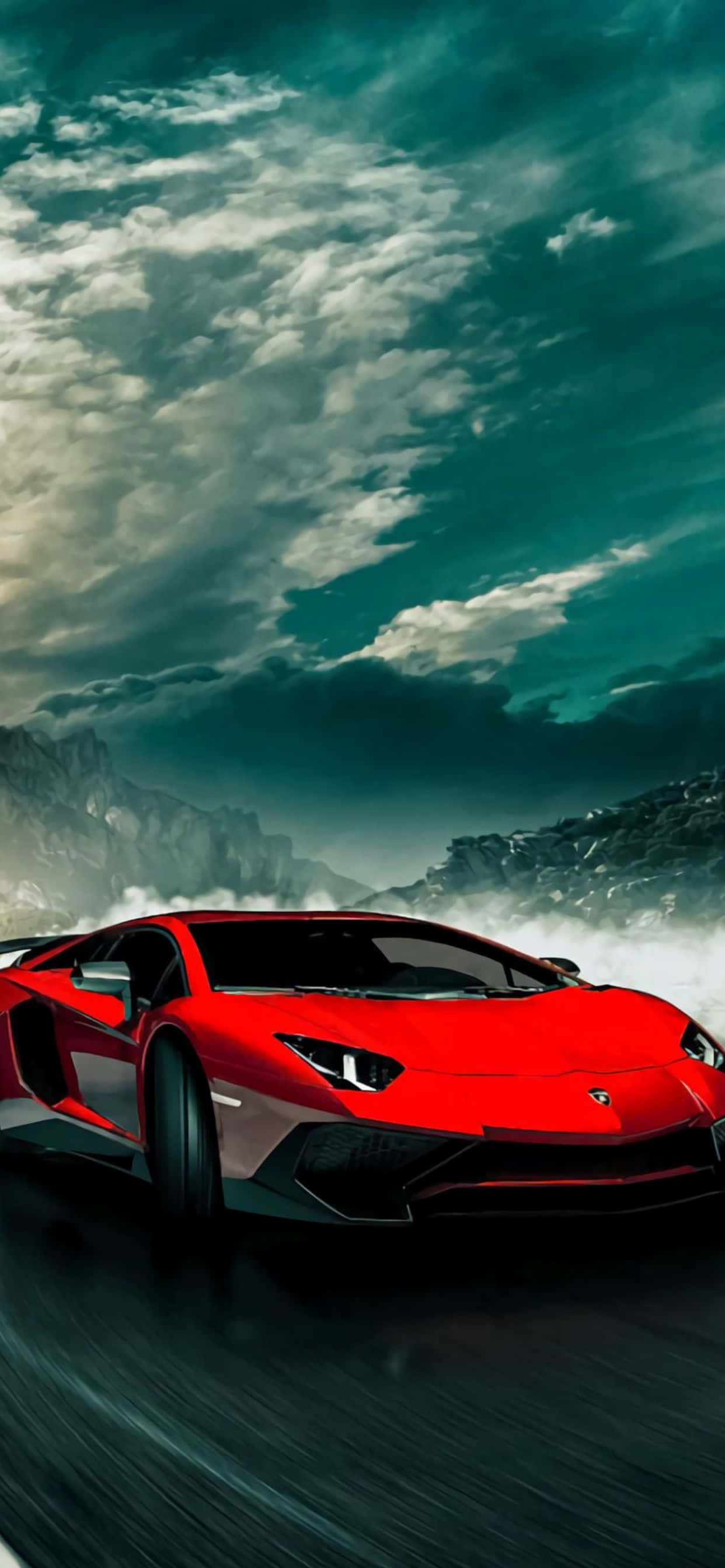 Фон iPhone XS Max с красным Lamborghini Aventador Обои