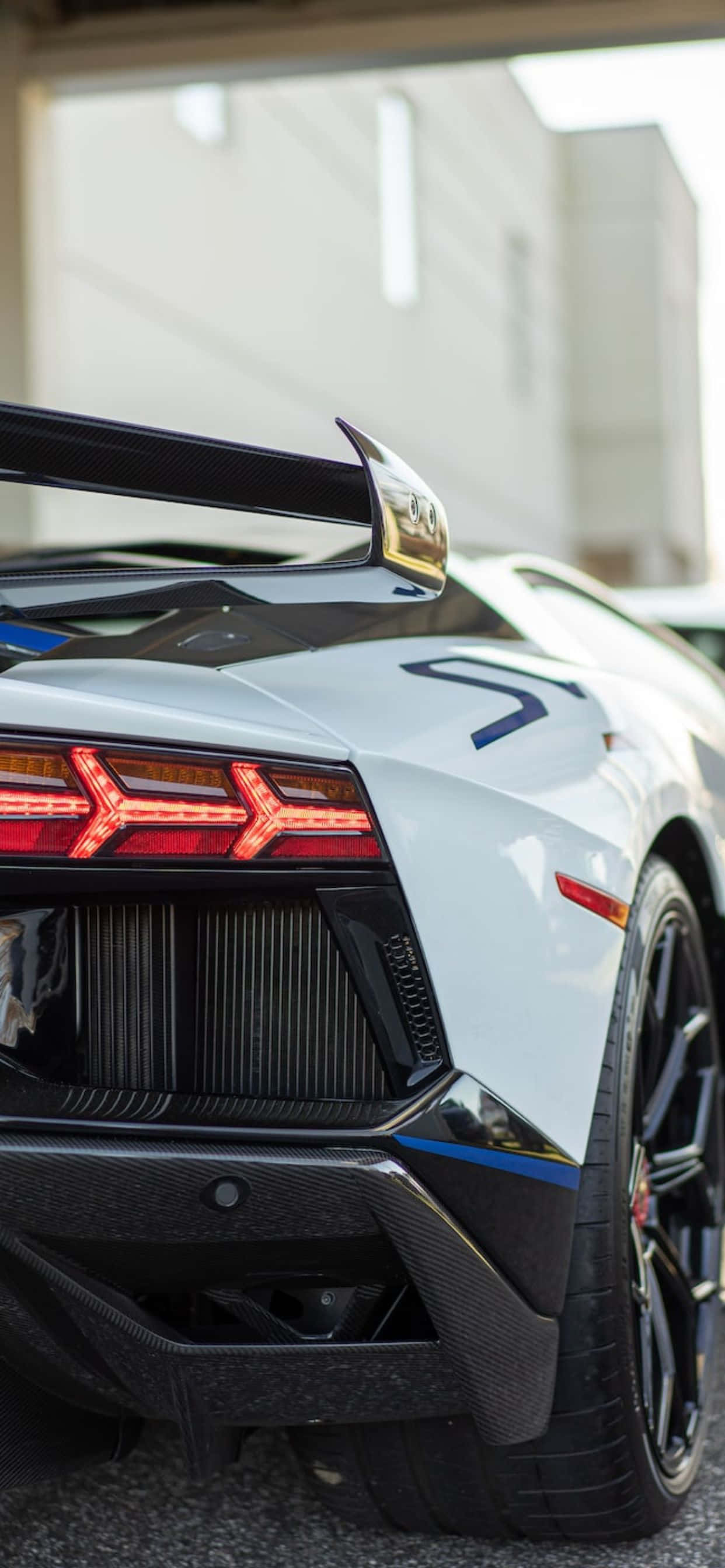 Фон iPhone XS Max с белым Lamborghini сзади Обои