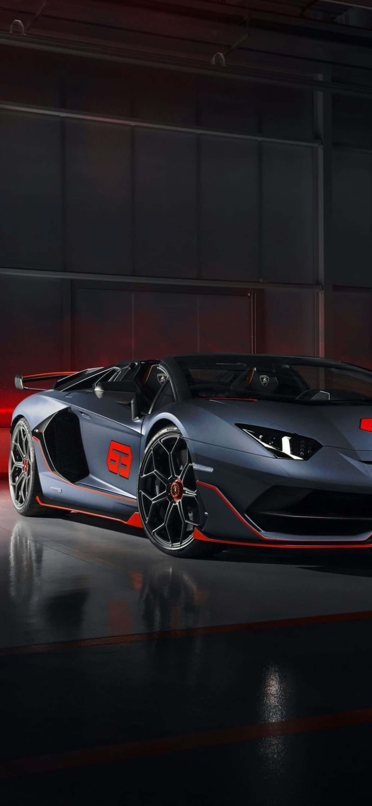 iPhone XS Max Lamborghini красный и серый фон Обои