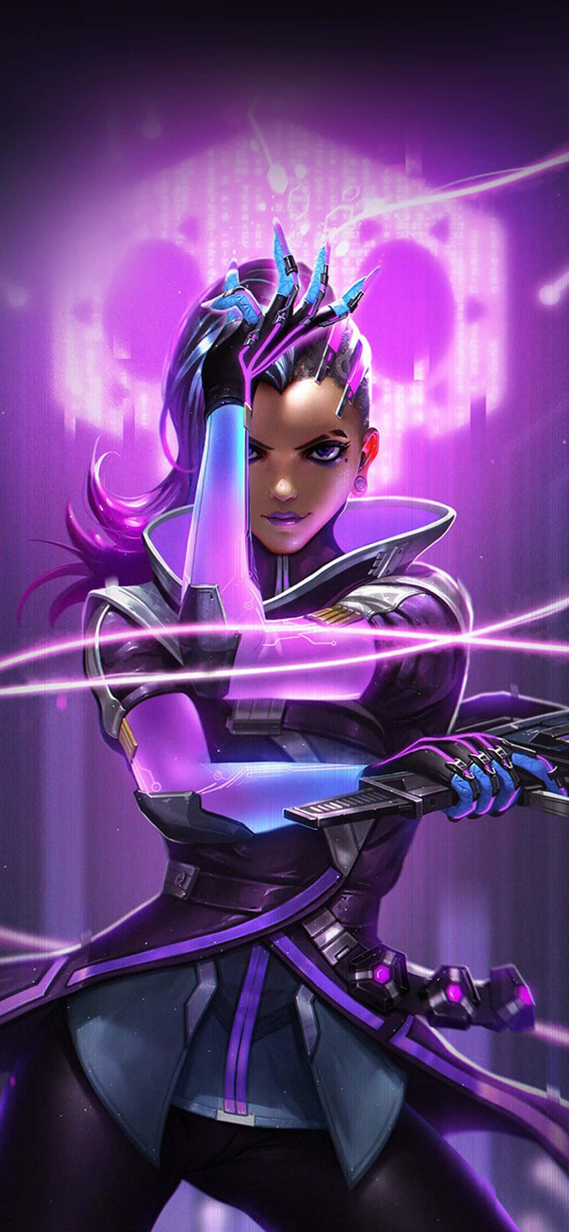 iPhone Xs Max Обои Overwatch Sombra Фиолетовые неоновые огни Обои