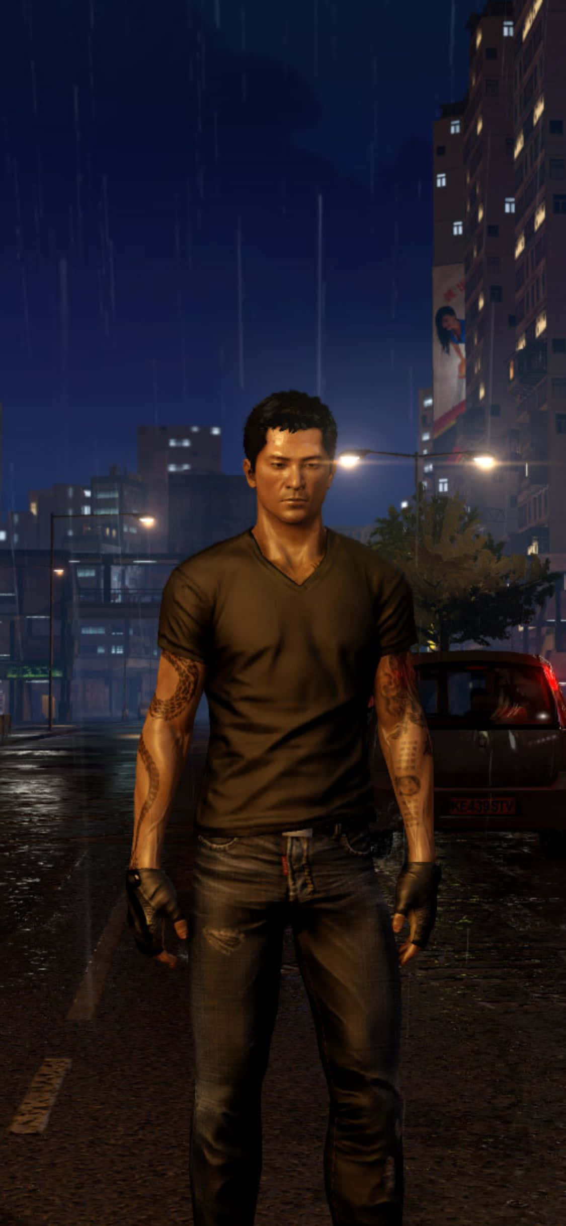 iPhone Xs Sleeping Dogs V-образный вырез дождливый фон Обои