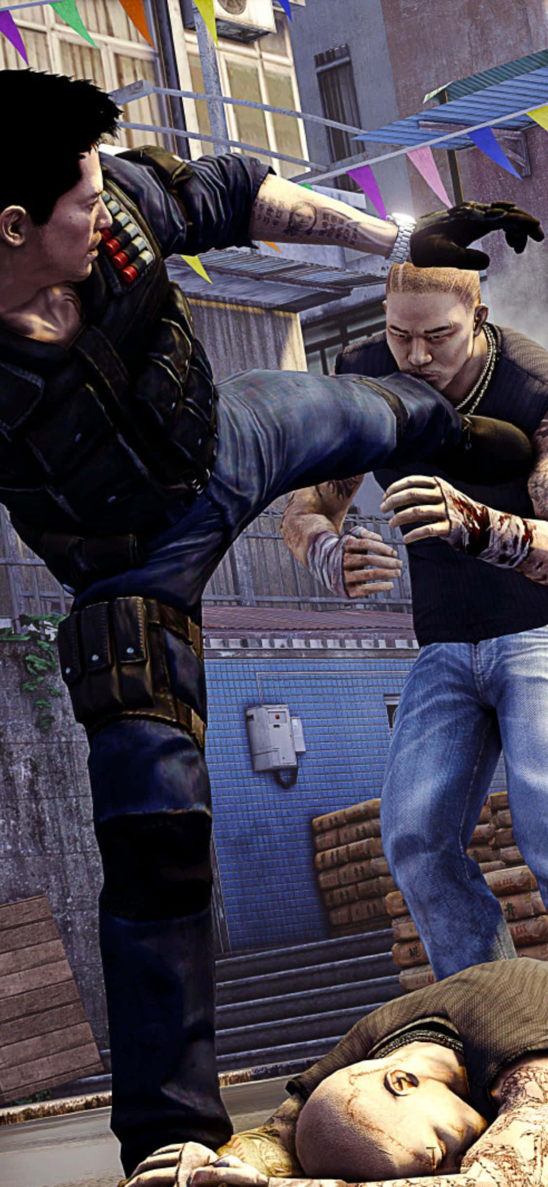 iPhone Xs Sleeping Dogs удар ногой по врагу фон Обои