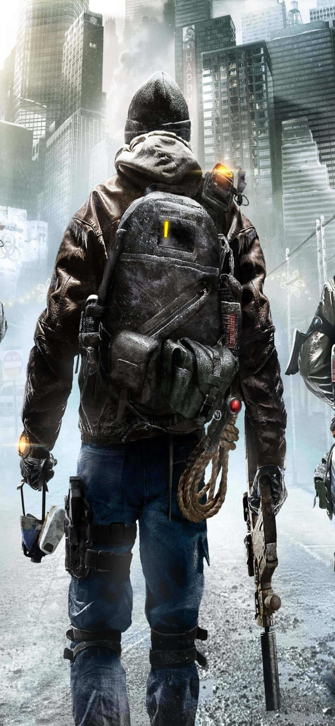 iPhone Xs The Division фон: мужчина с рюкзаком и оружием Обои