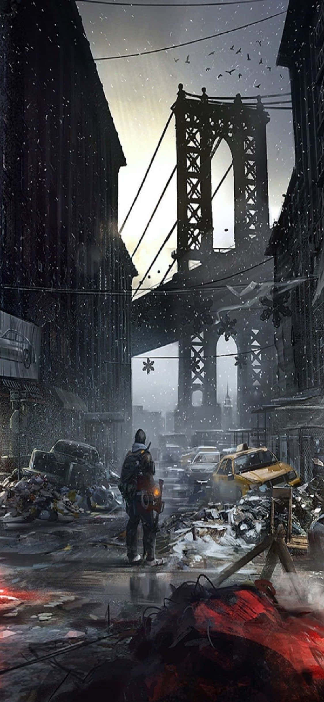 Разрушенная улица Нью-Йорка — фон для iPhone XS из игры The Division Обои