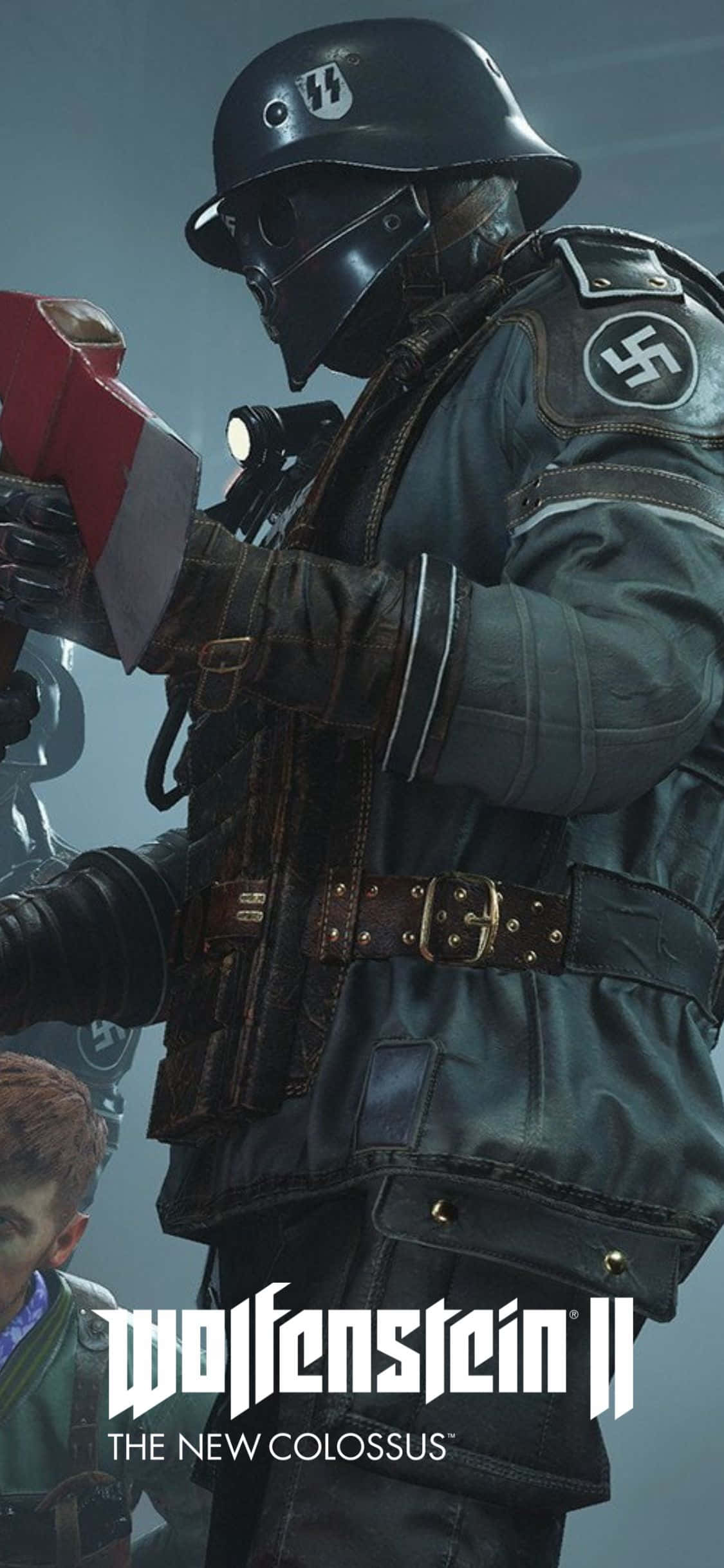 Фон iPhone Xs с постером сцены заложников Wolfenstein II Обои