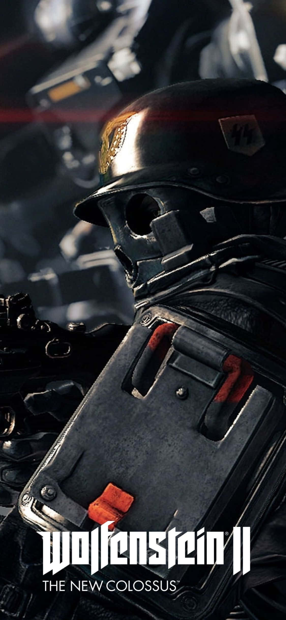 Фон для iPhone XS: Wolfenstein II, бой с нацистским солдатом Обои