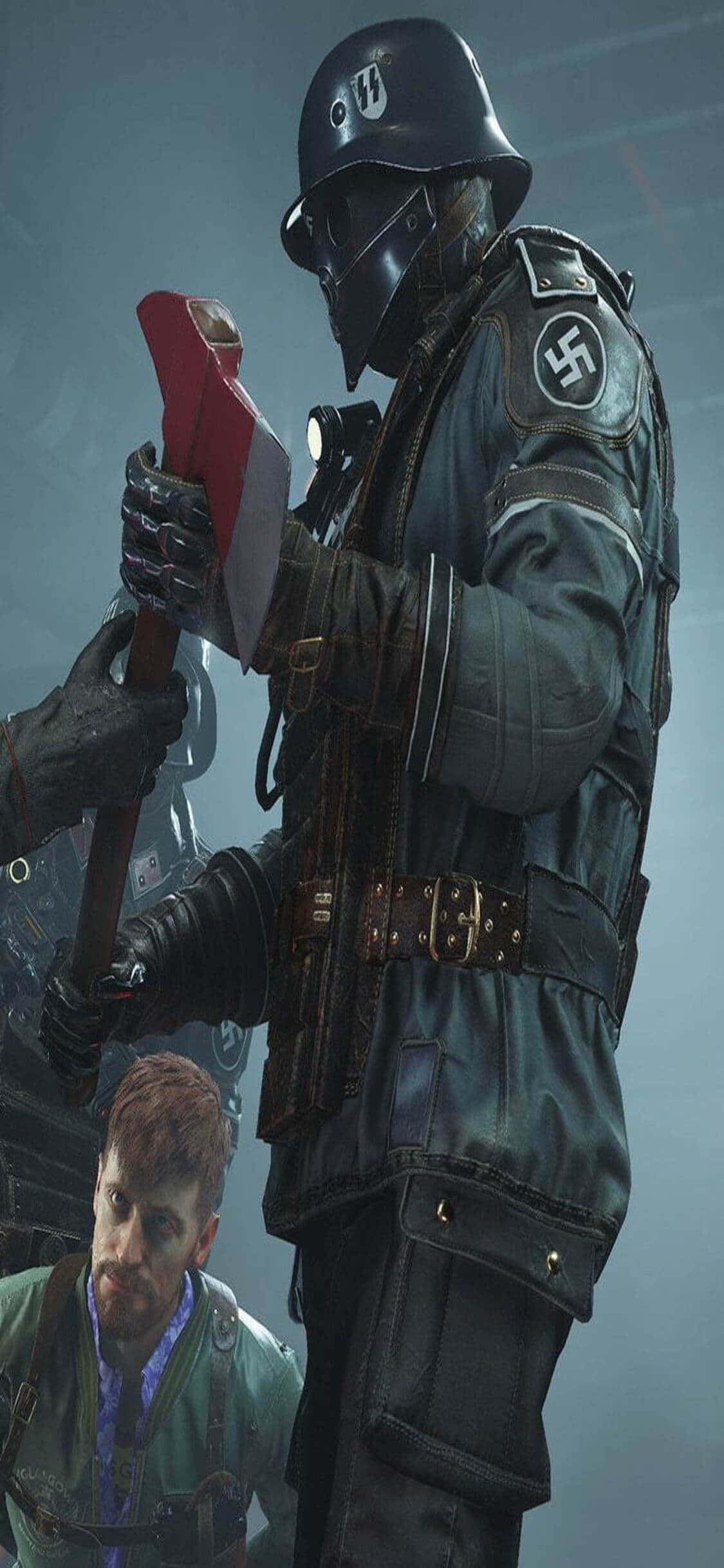 Фон iPhone Xs: нацистский солдат с топором из Wolfenstein II Обои