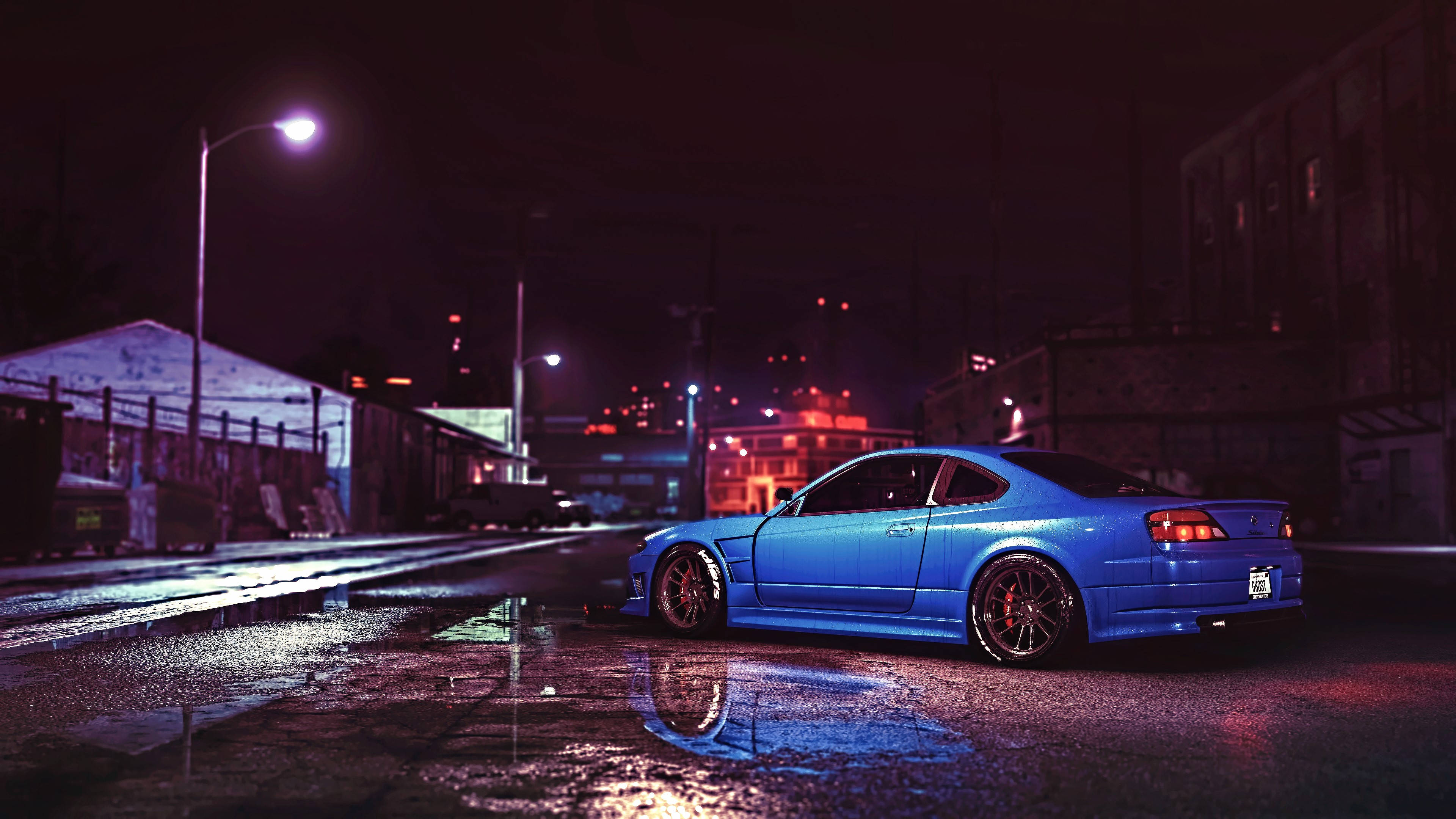 Синяя JDM-машина, светящаяся в ночном небе Обои